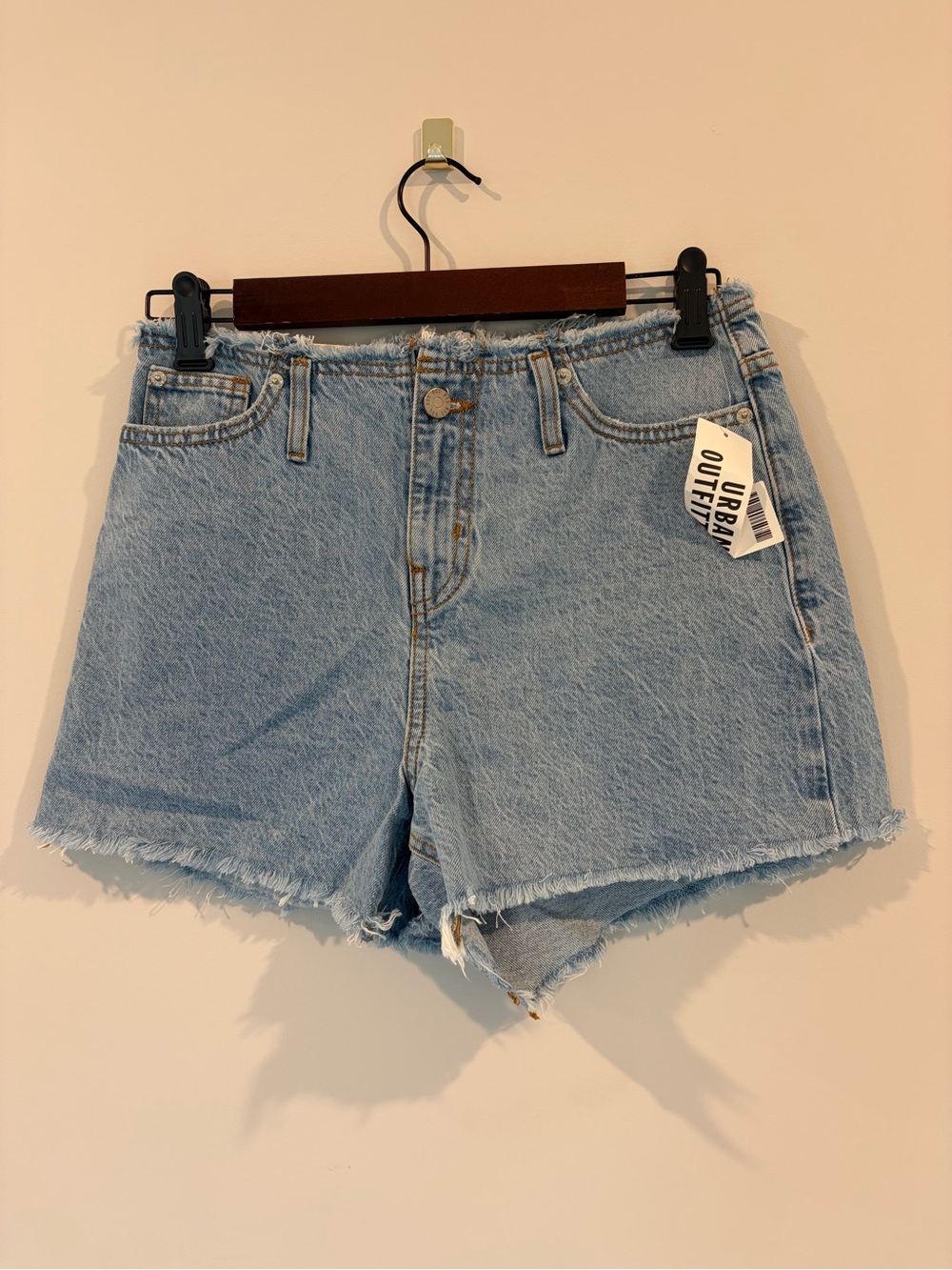 BDG Light Blue High-Rise Frayed Denim Shorts